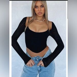 White Fox Boutique Black Long Sleeve Crop Top FINAL PRICE